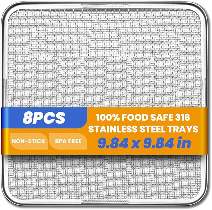 316 8pcs Stainless Steel Dehydrator Tray 9.84in Food Dehydrator Trays 8 Pack Fruit Dryer Trays BPA-Free Food Dryer Accessories