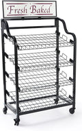Displays2go Wheeled Metal Rack with Four Tilting Wire Shelves Black (BAKCRT4NBK)