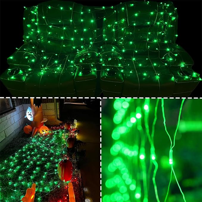 WATERGLIDE Outdoor Christmas Net Lights 12FT x 5FT 360 LED Mesh String Light with 8 Lighting Modes Connectable Waterproof Lights for Garden Tree Bushes St. Patrick's Day Party Decorations Green