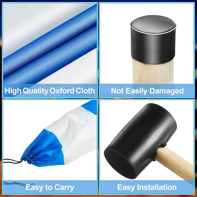 Beach Wind Screen 15.7ft Wind Blocker Beach Barrier Blue White Privacy Screen with Wooded Poles Mallet and Bag for Outdoor Summer Vacation