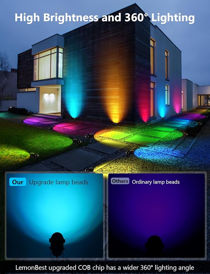 12W RGBW Color Changing Landscape Lights - Low Voltage LED Landscape Lighting Remote Control Spotlight Outdoor Waterproof Garden Pathway Halloween Christmas Spot Lights 8 Pack with Connector