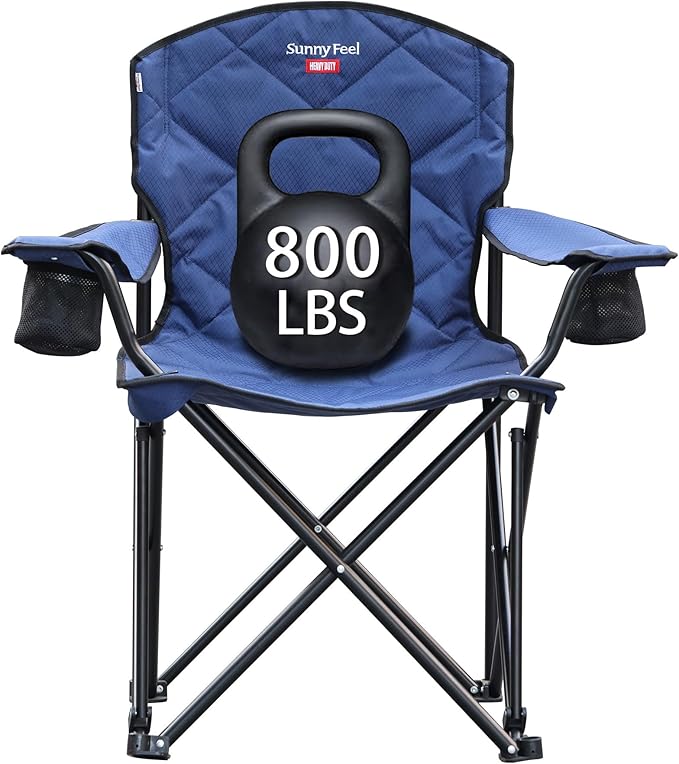 SUNNYFEEL XXL Oversized Camping Chair Heavy Duty 800 LBS for Big Tall People Padded Portable Folding Quad Lawn Chairs with Armrest Cup Holder &amp Pocket for Outdoor/Travel/Picnic/Camp/Sports