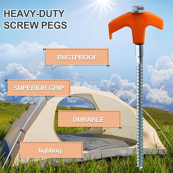 20-Pack Heavy-Duty Tent Stakes 8 Inch Yard Stakes Non-Rust Metal Tent Pegs Ground Stakes Tent Spikes for Camping Patio Garden Canopies with Hex Head Driver and Sturdy Storage Bag (Orange)