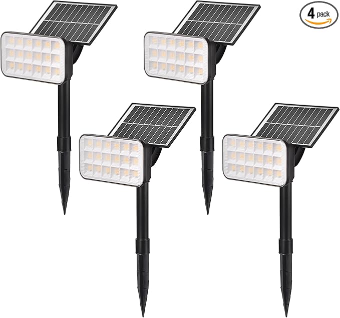 Solar Spot Lights Outdoor 72 LEDs Landscape Lighting with 3 Lighting Modes and Auto On/Off 360° Adjustable IP65 Waterproof Solar Powered Landscape Lights for Yard Garden Pathway 4 Pack