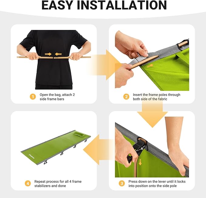 KingCamp Camping Cot Folding Portable Heavy Duty Ultralight Cots for Adults Camping Tent Hiking Backpacking Mountaineering Travel Indoor Outdoor Indoor Base Camp with Pillow Support 265 Lbs