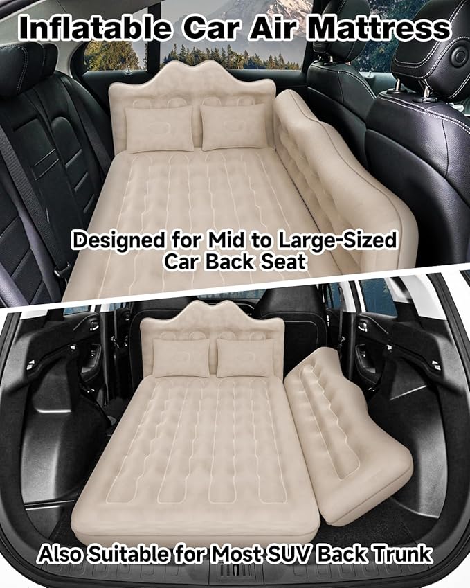 Umbrauto Car Air Mattress Bed: Inflatable SUV Camping Sleeping Pad for Truck Back Seat with Pump &amp Pillows Blow Up Backseat Car Mattress for Van Rear Seat