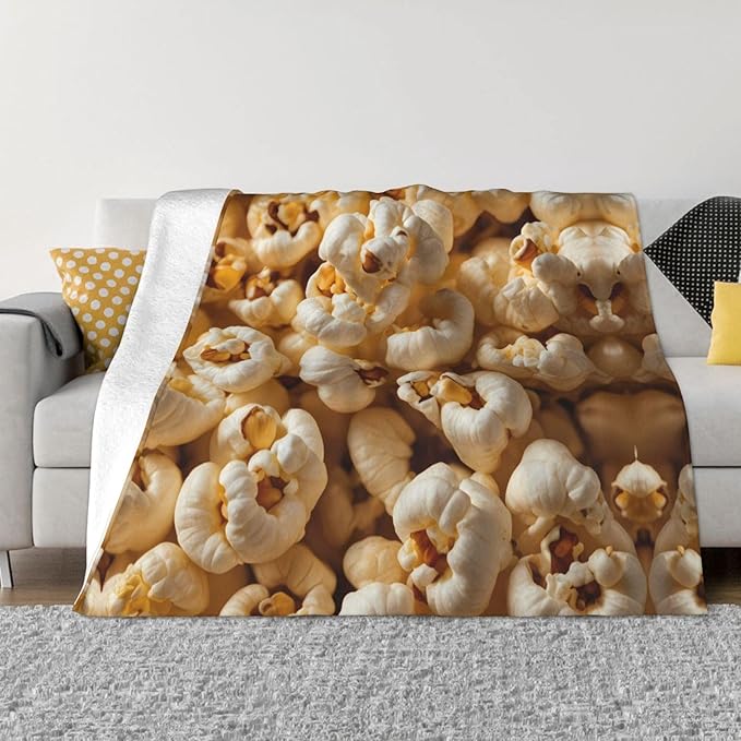 Popcorn 50x40 Printed Soft Fleece Blanket for Sofa Bed and Camping - Cozy Blanket for Travel Picnics Nighttime Use