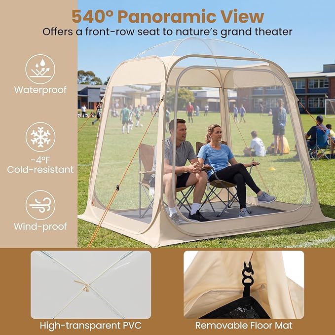 Goplus All Weather Pod Sports Tent for 2-4 People 7 x 7 FT Easy Setup Clear Bubble Tent with Floor Mat Camping Sun Shelter Outdoor Screen House with Carrying Bag (7 x 7 x 6.4 ft（2-4 People）)