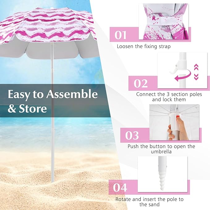 Tangkula 4 Pieces Beach Chair Set 2 Backpack Beach Chairs with Umbrella &amp Blanket Cup Holder &amp Armrests UPF50+ Folding Beach Umbrella with Tilt Adjustment Carrying Bag &amp Sand Anchor (P