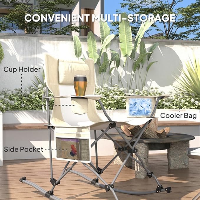 2 Pack Outdoor Portable Lawn Chairs Folding Camping Chairs with Cup Holder and Cushion for Outdoor Beach Sports Hiking Creamy White