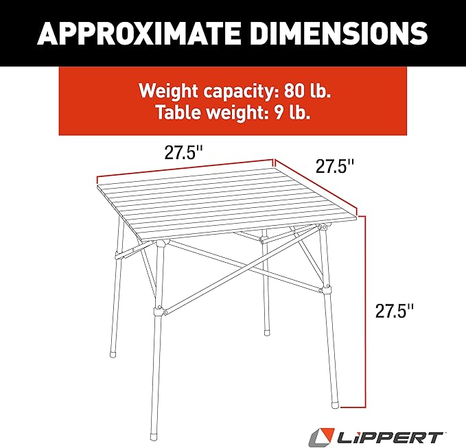 Lippert HD Hybrid Foldable Camp Table with Carry Bag White 27 1/2” x 27 1/2” x 27 1/2 (H x W x D)Hammer Grey