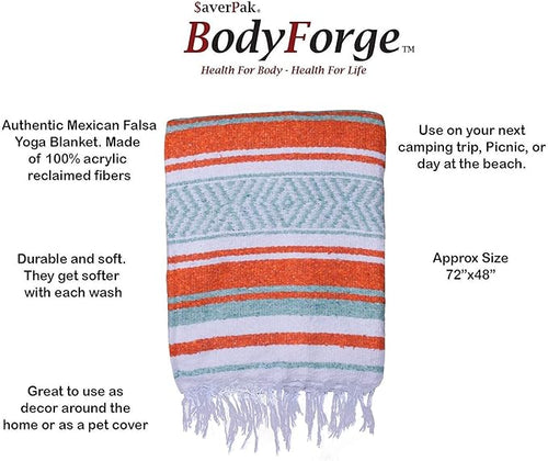 $averPak BodyForge Authentic Mexican Falsa Yoga Blanket (Orange/Teal/White)