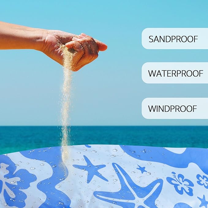 Beach Blanket Waterproof Sandproof 78”x 86” Large Sand Free Beach Mat with 4 Stakes &amp Portable Bag Big Flodable Compact Outdoor Picnic Blanket