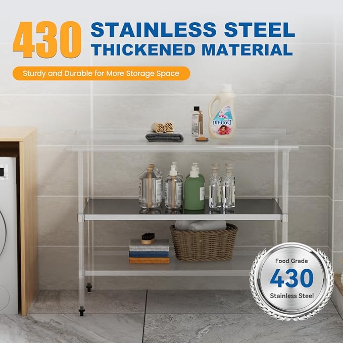 Stainless Steel Undershelf 30x48 Inches for Commercial Work Table - Bottom Shelf Add-On Extra Storage for NSF Kitchen Restaurant Café Bakery or Food Prep Stations