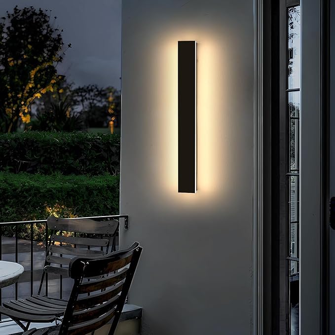 23.6inch Exterior Wall Lights for House Modern Outdoor Wall Sconce Dimmable 3000K-6000K IP65 Waterproof Outside Long Strip Light Wall Mount Lighting for Porch Garage with Remote Control