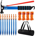 14 Pcs Camping Kit Aluminum Tent Stakes(8Pcs) with Reflective Camping Rope(4Pcs) Camping Hammer(1Pcs) Storage Bag(1Pcs) Suitable for Tent Camping Hiking and Outdoor Adventures