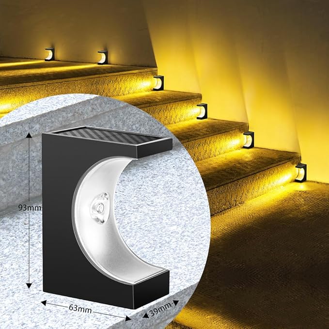 Solar Stair Lights Solar Step Lights Outdoor Waterproof IP65 Outdoor Light Decor for Garden Stair Deck Front Step Front Porch and Patio (Warm Light Type-C-6Pack)