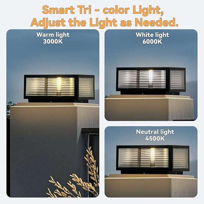 Solar Outdoor Post Light Luxury Modern Solar Outdoor Column Lights Fence Deck Post Cap Light with IP65 Waterproof Pillar Lights Outdoor for Flat Surface Patio Garden Column Cap Light