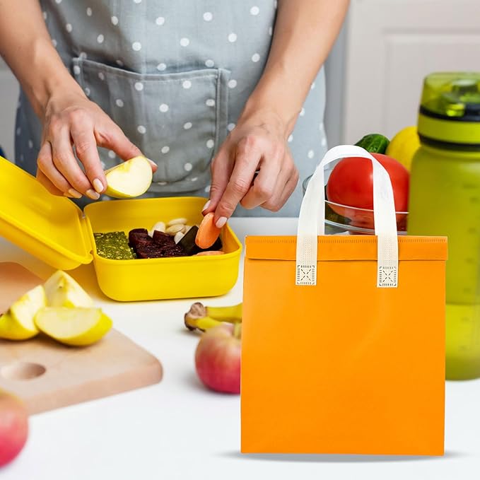 PATIKIL Insulated Take Away Bags 25 Pcs Insulation Cooler Bag Grocery Thermal Bags 11.8 x 7.9 x 12.6 Inch for Hot Cold Frozen Food Delivery Orange