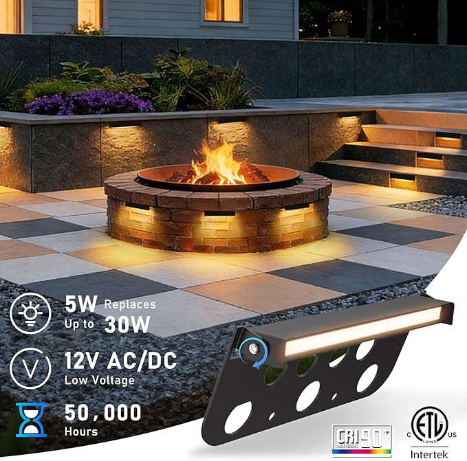 12 Pack 7 Inch Retaining Wall Lights 2700K Soft White LED Hardscape Lighting 5W 12V AC/DC Low Voltage Landscape Paver Light IP65 Waterproof Outdoor Step Lights for Patio Walls Stairs ETL