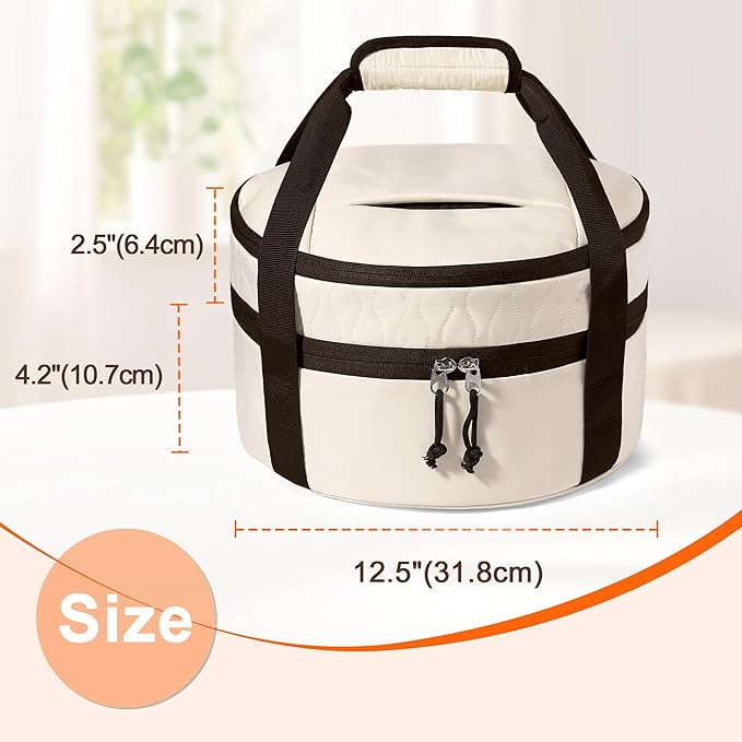 Trunab Round Double Insulated Casserole Carrier Pie Carriers for Transport Casserole Dish Carrier Bag for Hot or Cold Food Wavy Texture for Camping Picnics Party