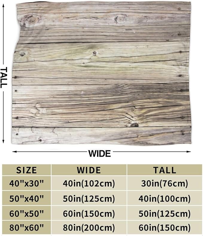 50X40 Weathered Wooden Boards with Rustic Patina Lightweight Flannel Blanket - Soft and Breathable Polyester Suitable for Travel Camping and Home Decoration