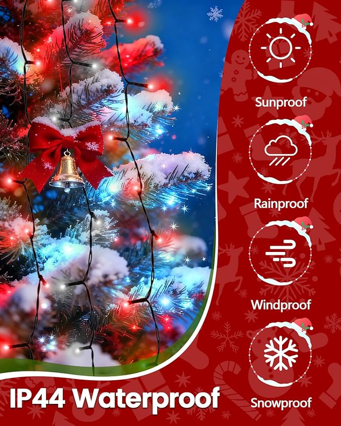 2025 New Christmas Tree Lights Indoor with Voice Control &amp Remote | 448LED Waterfall Tree Topper Lights with 12 Modes &amp Timer 7FT x 16 Lines Cascading Twinkle Lights for 7FT Xmas Decor(Red Wh