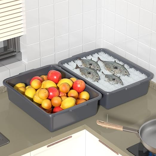 6 Packs 24 L Plastic Commercial Plastic Bus Tub Food Service Bus Tub Gray