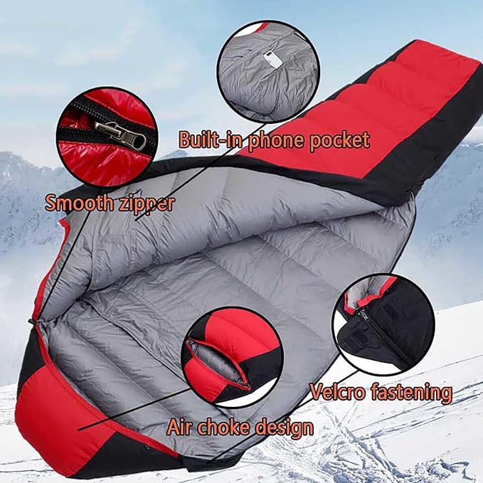 Backpacking Sleeping Bag 90% White Duck Down 5℉-50℉ Camping Sleeping Bags Includes Travel Pillow Camping Hiking Sleep Essentials Gear Accessories