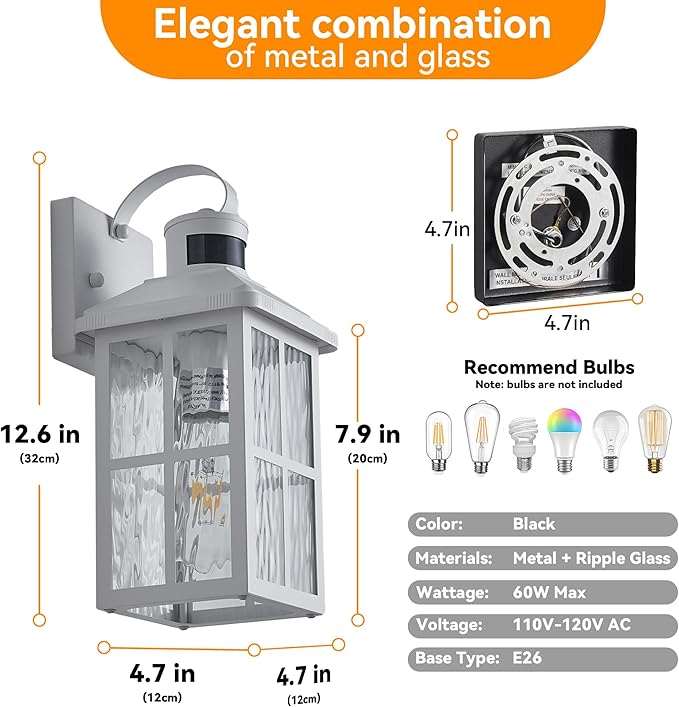 Motion Sensor Porch Lights Outdoor with Remote Dusk-to-Dawn Exterior Lighting Fixtures 4 Modes &amp Weatherproof Outdoor Wall Lights - Ideal for Porch Patio Entryway Garage