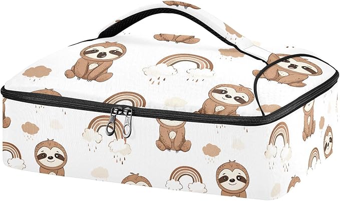 Casserole Carrier Lazy Sloth Rainbow Moire PatternInsulated Casserole Carrier for Hot or Cold Food Thermal Lunch Tote for Potluck Parties Picnic Beach Fits 9 x 13 Inches Baking Dish