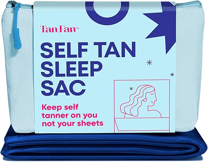 Tan Fan Self Tan Sleep Sac - Keep Sheets Clean from Self Tanner Stains - 100% Cooling Silky Poly Sleeping Sack - Won’t Rub or Absorb Tanning Lotion - Lightweight Large w Foot Openings (Navy)