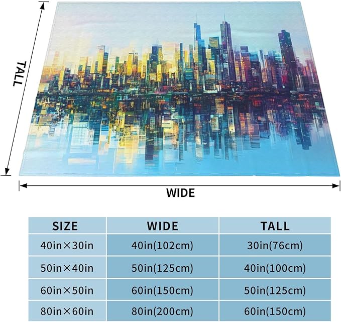 Holographic Reflection City Soft Fleece Blanket 60 * 50 inch Soft Sofa Blanket Suitable for Sofa Camping Travel Night Cover Blanket