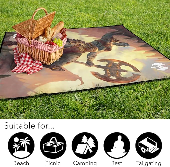LOGOVISION Dungeons and Dragons Blanket 50x60 2024 Barbarian Picnic Outdoor Foldable Blanket for Picnic Beach Camping Park Tailgate