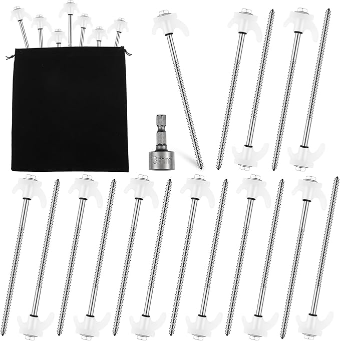 40 Pcs 8 Screw in Tent Stakes Heavy Duty Tent Stakes Drillable Ground Anchors Screw Metal Tent Pegs Threaded Tent Spikes with Head Driver for Swing Inflatable Decor (Illuminant White)