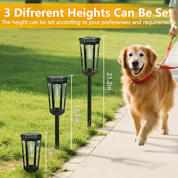 Solar Pathway Lights Outdoor 4 Pack Bright Solar Lights Outdoor Waterproof Bright Up to 10 Hrs Auto On/Off Garden Lights for Yard Landscape Driveway Walkway with 2 Lighting Modes