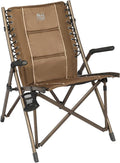 Timber Ridge Bungee Folding Camping Chairs for Adults Heavy Duty Collapsible Padded Chair with Armrests Cup Holder Foldable Outdoor Lounge Chairs for Fishing Lawn Supports 300 lbs Earth Brown