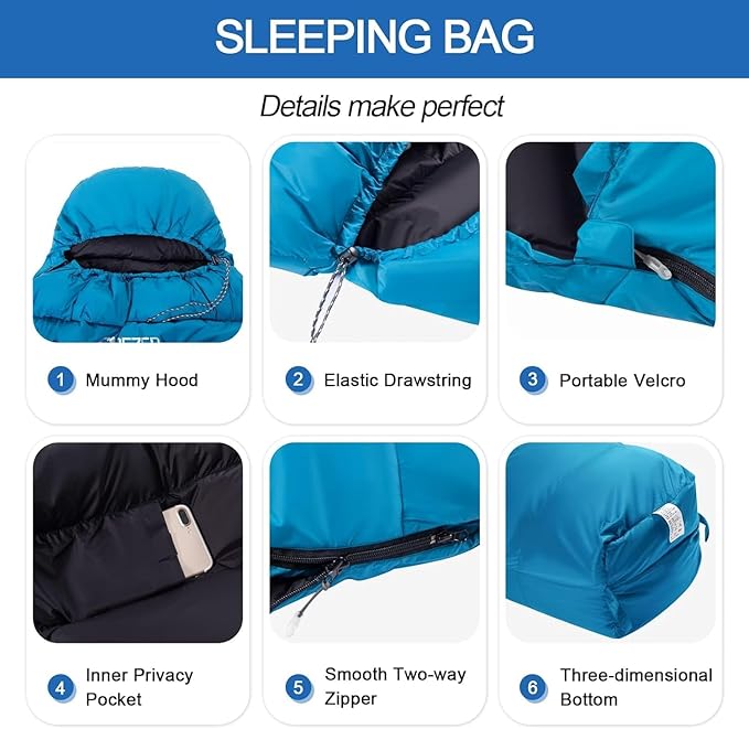 Ultralight Down Sleeping Bag for Adults with 600 Fill Power Compact Sleeping Bag for Backpacking Hiking and Camping