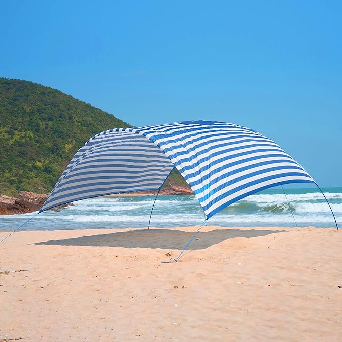 Beach Wind-Powered Shade Canopy Portable Sun Shelter Tent UPF 50+ UV Protection Lightweight Easy Set Up 150 Sq. Ft. of Shade for 3-6 People Regatta Manta Rays