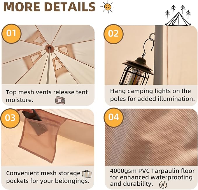YOLENY Bell Tent Yurt Tent 4/6/8/10 Person 4 Season Waterproof Glamping Tents w/Stove Jack for Family Camping Outdoor Party Glamping Tents for Camping - 10/13.1/16.4FT