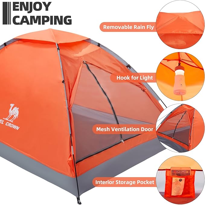CAMEL CROWN 2/3/4 Person Camping Tent with Removable Rain Fly Easy Setup Outdoor Tents Water Resistant Lightweight Portable for Family Backpacking Camping Hiking Traveling