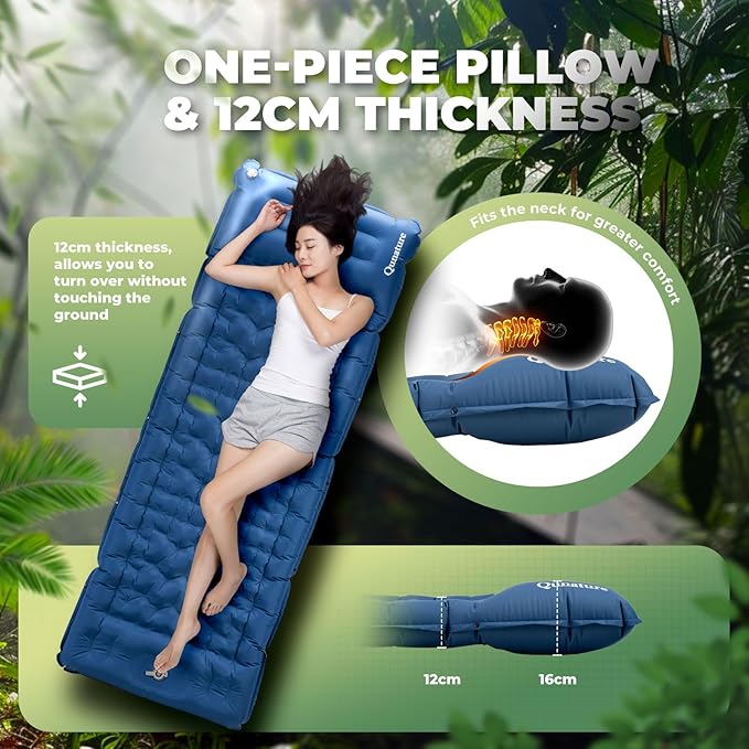 Camping Mattress Sleeping Pad for Outdoor Camping Ultra-Light Inflatable Camping Bed with Built-in Pillow - Air Pad Carry Bag - Compact &amp Lightweight Camping Gear Essentials