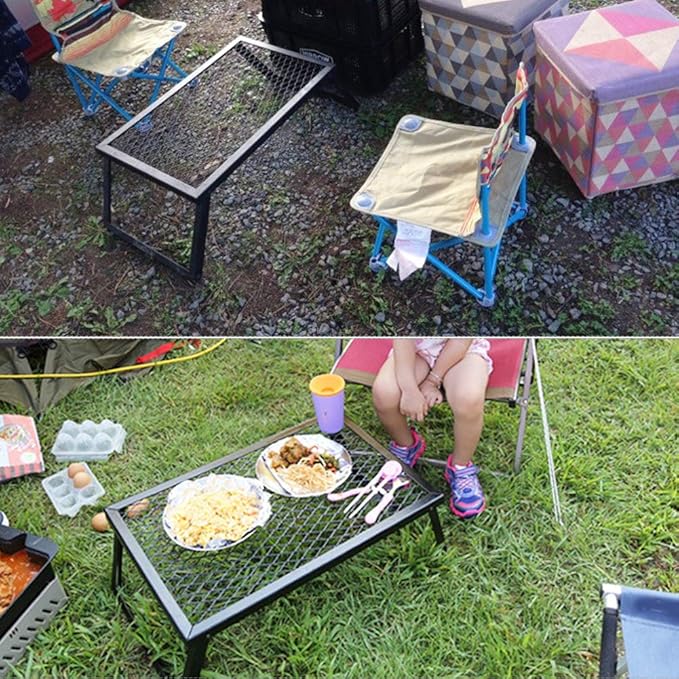 Alomejor Mini Table Coffee Table Side Table Fridge Table Portable Camping Picnic Integrated Storage Grill Rack Iron with Carry Bag for Outdoor Camping