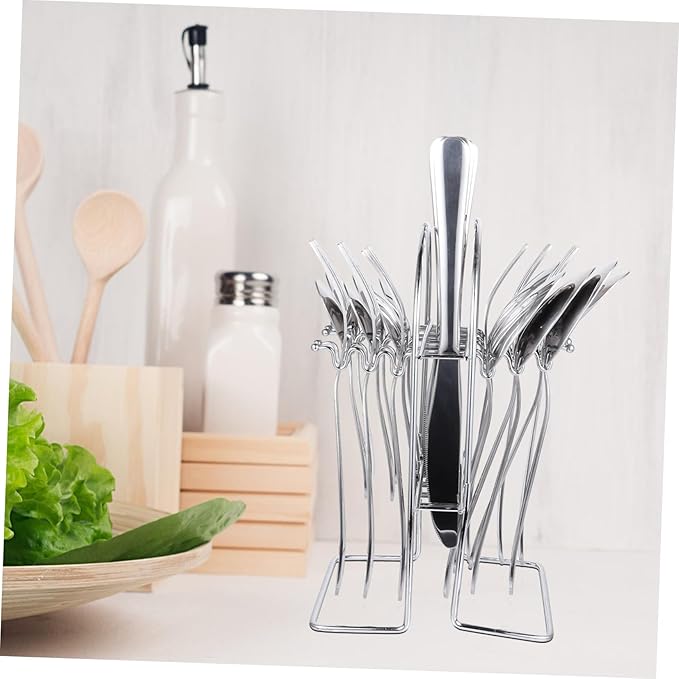 PRETYZOOM 24-Piece Stainless Steel Cutlery Set Compact Tableware Forks and Spoons Dishwasher Safe for Home and Outdoor Dining