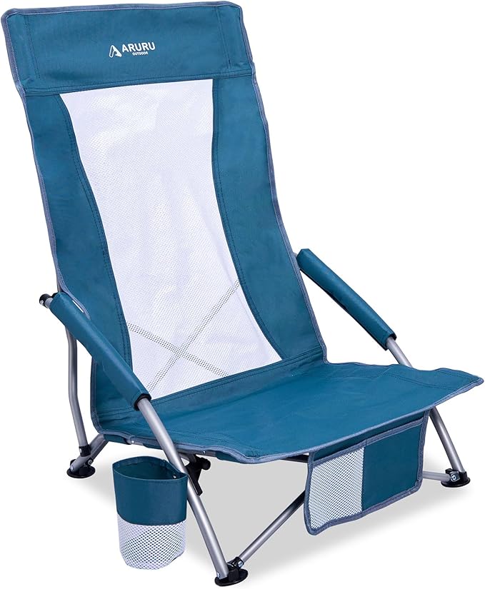Low Beach Chairs for Adults High BackFolding Portable Sling Beach Camping Chair with Cup HolderLightweight Foldable Camp Lawn Chair for Outdoor Sand Concert Travel Sport Events