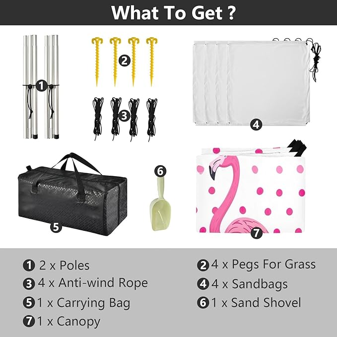 Flamingo Pink Beach Tent Sun Shelter 9.2' x 10.5' Beach Canopy with 4 Sandbags 4 Stability Poles Sand Shovels - Tent Canopy for Beach Camping Fishing Picnics