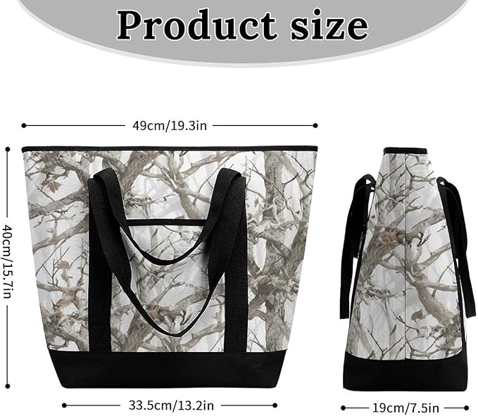 Insulated Shopping BagLarge Reusable Cooler Bags White Tree Camo Printed Foldable Shopping BagTravel Waterproof Shoulder Bag