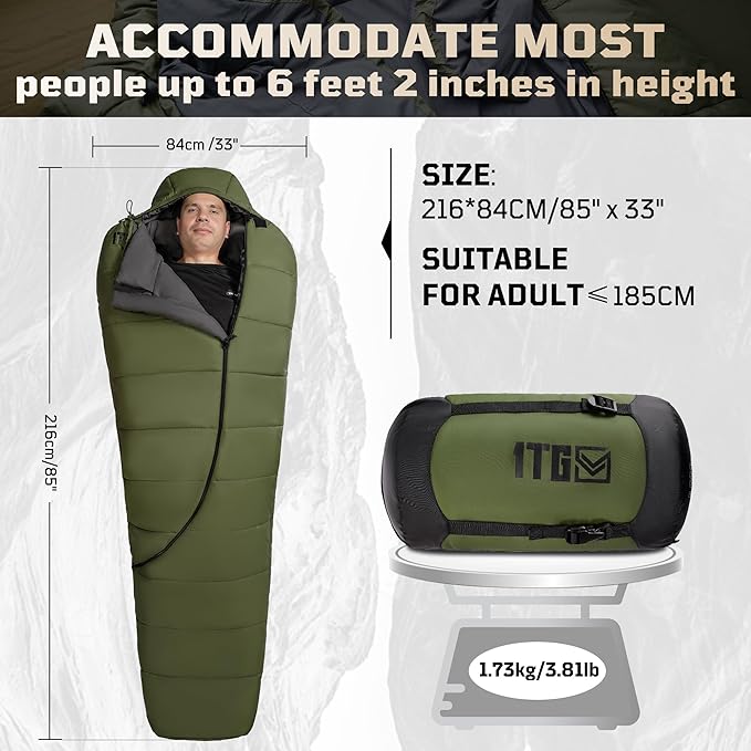 Mummy Sleeping Bag for Adults 25℉-36℉ Cold Weather Backpacking Sleeping Bag Lightweight 3-4 Season Winter Camp Bag with Adjustable Hood &amp Compression Sack Machine Washable