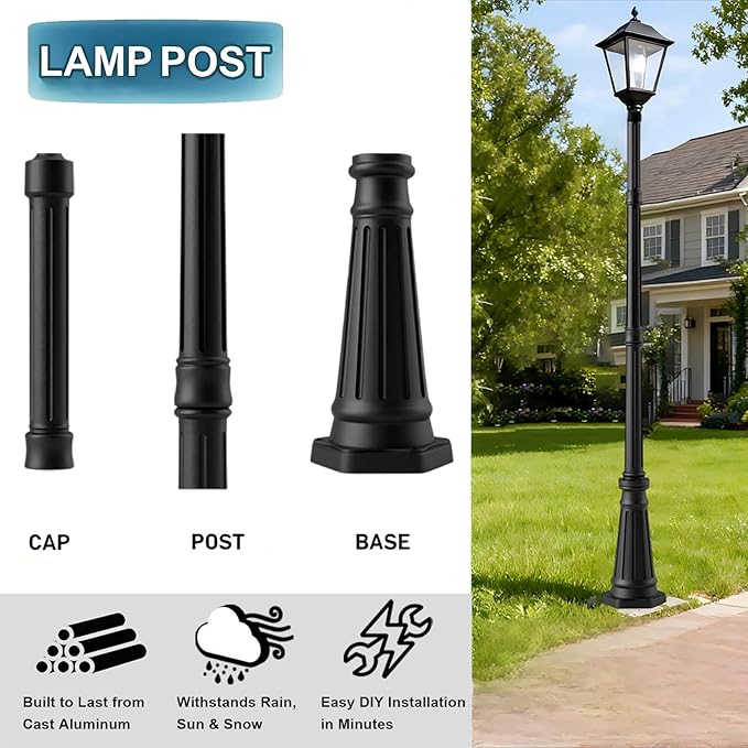 Universal Outdoor Post Light Pole Black Cast Aluminum Pole with 2.36 Fitter Mount 79in Tall Traditional Street Light Lamp Post for Pathway Driveway Parking Yard Entrance Lighting