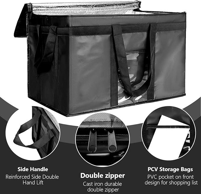 Yalin XXXL Large Insulated Cooler Bag Styrofoam Cooler of Keep Food Hot or Cold Reusable Double Zipper Food Delivery Bag for Grocery Shopping 23 W x 15 H x 14 D